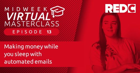 Video titlecard for "Making money while you sleep with automated emails" masterclass